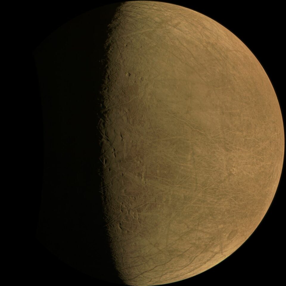 NASA’s Juno Shares First Image From Flyby of Jupiter’s Moon Europa