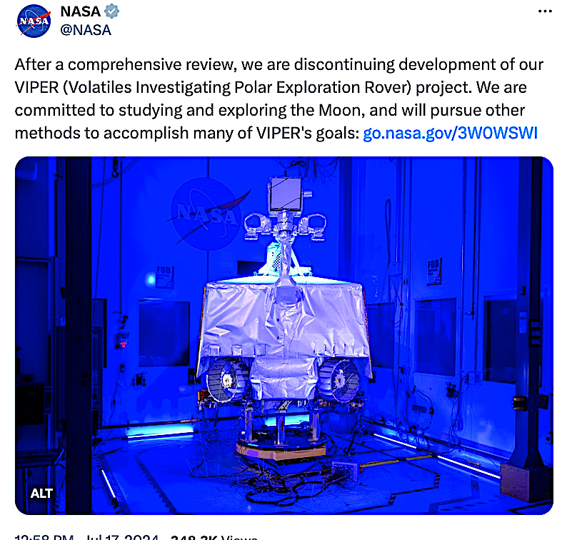 NASA Ends VIPER Project, Continues Moon Exploration